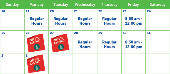Office Holiday Schedule, Youngs Insurance, Ontario